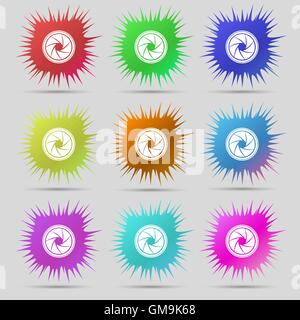diaphragm icon. Aperture sign. Nine original needle buttons. Vector Stock Vector