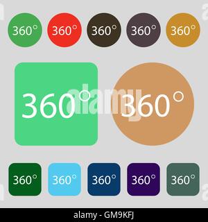 Angle 360 degrees sign icon. Geometry math symbol. Full rotation. 12 colored buttons. Flat design. Vector Stock Vector