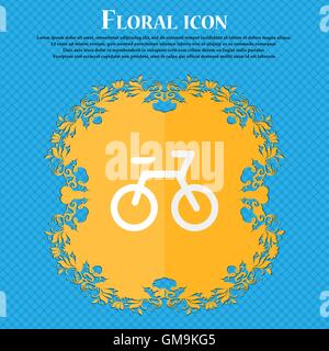 Bicycle . Floral flat design on a blue abstract background with place for your text. Vector Stock Vector