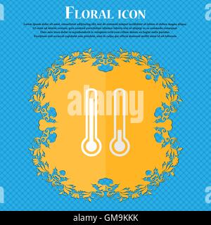 thermometer temperature. Floral flat design on a blue abstract background with place for your text. Vector Stock Vector