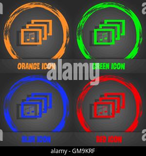 Mp3 music format sign icon. Musical symbol. Fashionable modern style. In the orange, green, blue, red design. Vector Stock Vector