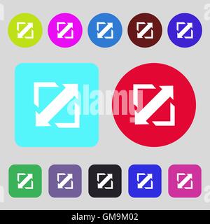 Deploying video, screen size icon sign. 12 colored buttons. Flat design. Vector Stock Vector