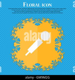 microphone. Floral flat design on a blue abstract background with place for your text. Vector Stock Vector