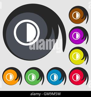 contrast icon sign. Symbols on eight colored buttons. Vector Stock Vector