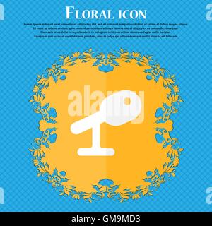 Microphone, Speaker . Floral flat design on a blue abstract background with place for your text. Vector Stock Vector