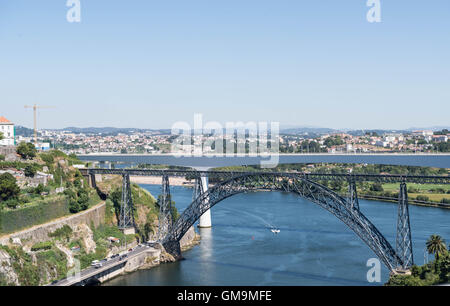 Ponte Dona Maria, Puente María Pía or Maria Pia bridge over the Douro river, Porto, Portugal. Stock Photo