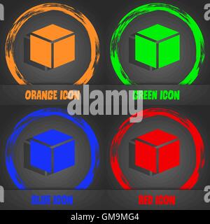 3d cube icon sign. Fashionable modern style. In the orange, green, blue, red design. Vector Stock Vector