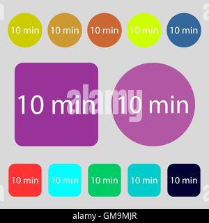 ten minutes sign icon. 12 colored buttons. Flat design. Vector Stock Vector