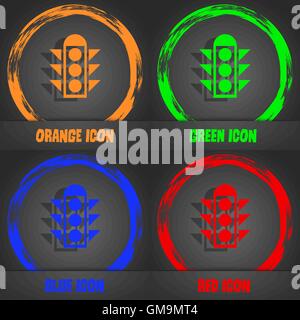 Traffic light signal icon sign. Fashionable modern style. In the orange, green, blue, red design. Vector Stock Vector