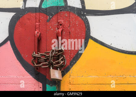 Graffiti on a locked front door. Stock Photo