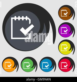 Edit document sign icon. Symbols on eight colored buttons. Vector Stock Vector