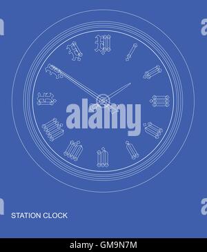 Station Clock Blueprint Stock Vector