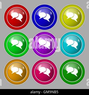 Speech bubble icons. Think cloud symbols. Symbol on nine round colourful buttons. Vector Stock Vector