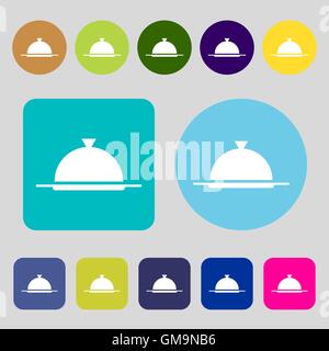Food platter serving sign icon. Table setting in restaurant symbol. 12 colored buttons. Flat design. Vector Stock Vector