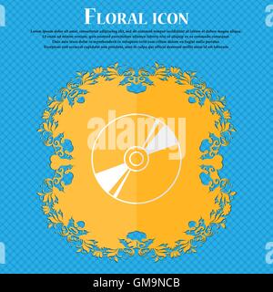 Cd, DVD, compact disk, blue ray. Floral flat design on a blue abstract background with place for your text. Vector Stock Vector