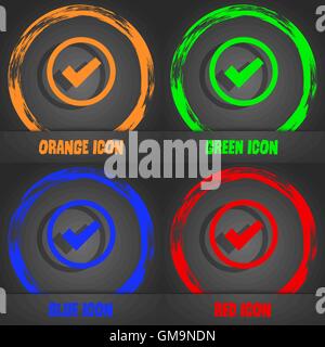 Check mark sign icon . Confirm approved symbol. Fashionable modern style. In the orange, green, blue, red design. Vector Stock Vector