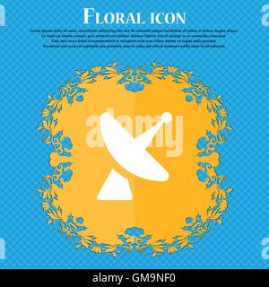 Satellite dish . Floral flat design on a blue abstract background with place for your text. Vector Stock Vector