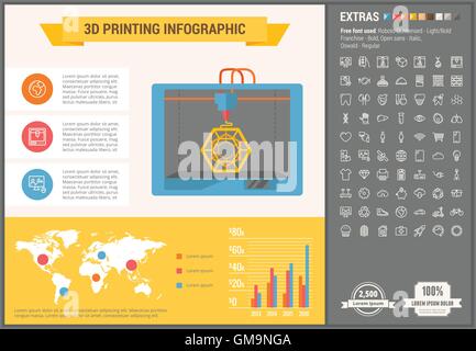 Three D printing flat design Infographic Template Stock Vector