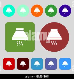 Kitchen hood icon sign. 12 colored buttons. Flat design. Vector Stock Vector
