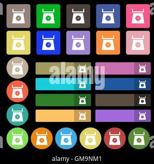 kitchen scales icon sign. Set from twenty seven multicolored flat buttons. Vector Stock Vector