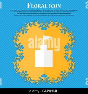 tower icon. Set Flat modern. Floral flat design on a blue abstract background with place for your text. Vector Stock Vector