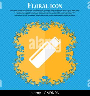 Usb sign icon. flash drive stick symbol. Floral flat design on a blue abstract background with place for your text. Vector Stock Vector