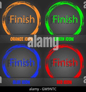 Finish sign icon. Power button. Fashionable modern style. In the orange, green, blue, red design. Vector Stock Vector