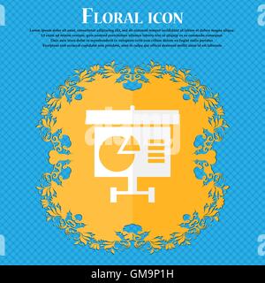 Graph icon sign. Floral flat design on a blue abstract background with place for your text. Vector Stock Vector