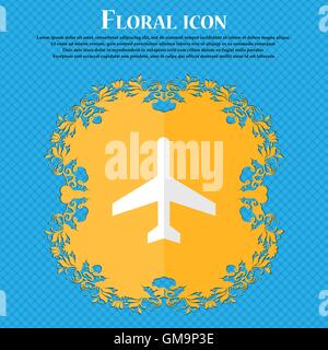 airplane. Floral flat design on a blue abstract background with place for your text. Vector Stock Vector