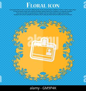 Id card. Floral flat design on a blue abstract background with place for your text. Vector Stock Vector