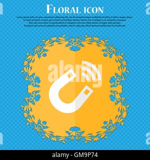 Magnet. Floral flat design on a blue abstract background with place for your text. Vector Stock Vector