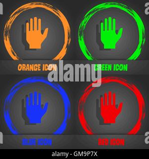 Hand print sign icon. Stop symbol. Fashionable modern style. In the orange, green, blue, red design. Vector Stock Vector