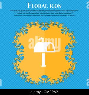 Mailbox icon sign. Floral flat design on a blue abstract background with place for your text. Vector Stock Vector