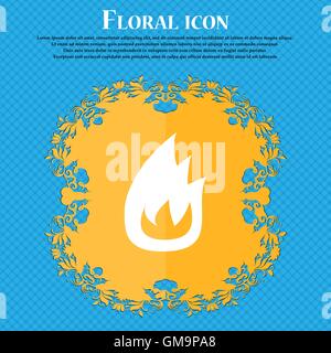 Fire flame . Floral flat design on a blue abstract background with place for your text. Vector Stock Vector
