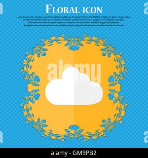 Cloud sign icon. Data storage symbol. Floral flat design on a blue abstract background with place for your text. Vector Stock Vector