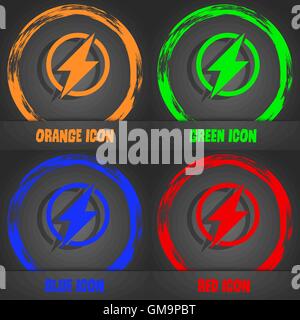 Photo flash sign icon. Lightning symbol. Fashionable modern style. In the orange, green, blue, red design. Vector Stock Vector