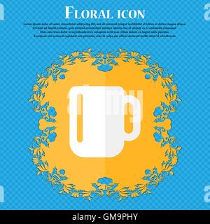 cup coffee or tea . Floral flat design on a blue abstract background with place for your text. Vector Stock Vector