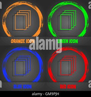 Copy file sign icon. Duplicate document symbol. Fashionable modern style. In the orange, green, blue, red design. Vector Stock Vector