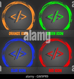 Code sign icon. Programming language symbol. Fashionable modern style. In the orange, green, blue, red design. Vector Stock Vector