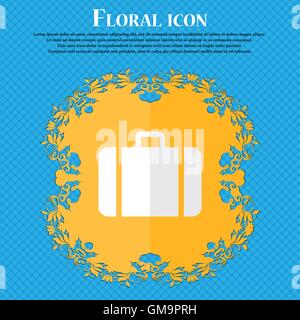 suitcase. Floral flat design on a blue abstract background with place for your text. Vector Stock Vector