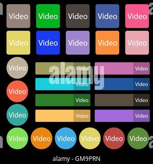 Play video sign icon. Player navigation symbol. Set from twenty seven multicolored flat buttons. Vector Stock Vector