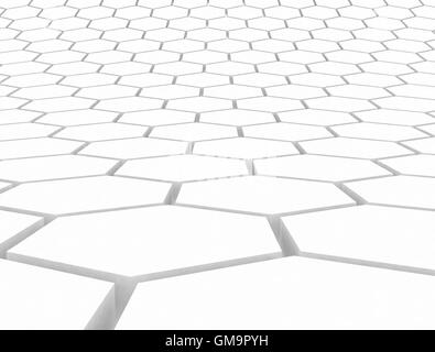 White and light gray hexagon pattern on white with curled corner of ...