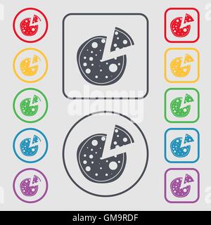 Pizza Icon. Symbols on the Round and square buttons with frame. Vector Stock Vector