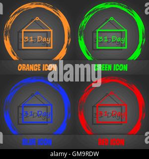 Calendar day, 31 days icon sign. Fashionable modern style. In the orange, green, blue, red design. Vector Stock Vector