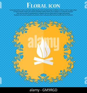 A fire. Floral flat design on a blue abstract background with place for your text. Vector Stock Vector