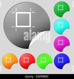 Crops and Registration Marks icon sign. Set of eight multi colored round buttons, stickers. Vector Stock Vector