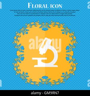 microscope . Floral flat design on a blue abstract background with place for your text. Vector Stock Vector