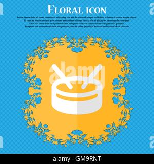 drum. Floral flat design on a blue abstract background with place for your text. Vector Stock Vector