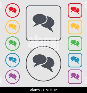 Speech bubble icons. Think cloud symbols. Symbols on the Round and square buttons with frame. Vector Stock Vector