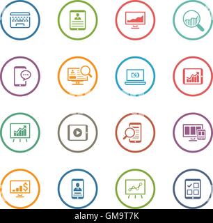 Flat Colored Business Icon Set Stock Vector